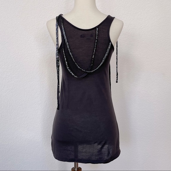 Urban Outfitters Lux brand charcoal knit tank with draped beaded fabric strips - Picture 3 of 4